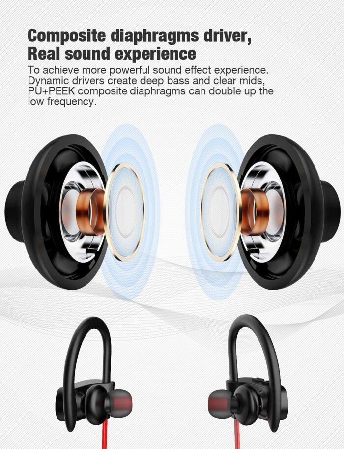 Otium Bluetooth Headphones, Best Wireless Earbuds IPX7 Waterproof Sports Earphones w/Mic HD Stereo Sweatproof in-Ear Earbuds Gym Running Workout 8 Hour Battery Noise Cancelling Headsets - Image 4