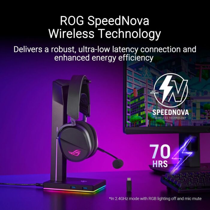 ASUS ROG Pelta Wireless RGB Gaming Headset (ROG SpeedNova, Bluetooth, 2.4GHz, USB-C, 50mm ROG Titanium Membrane Drivers, 10mm Super Broadband Boom Microphone, 309g Lightweight, Aura Sync RGB) - Image 7