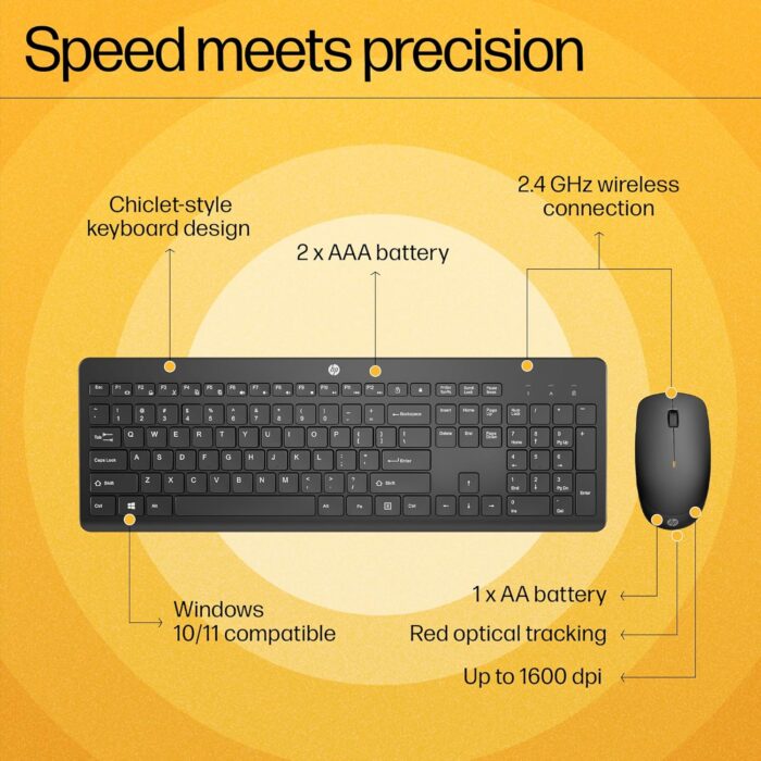 HP 230 Wireless Black Keyboard and Mouse Combo 1600 DPI Bluetooth Keyboard Mouse (18H24AA) - Image 8