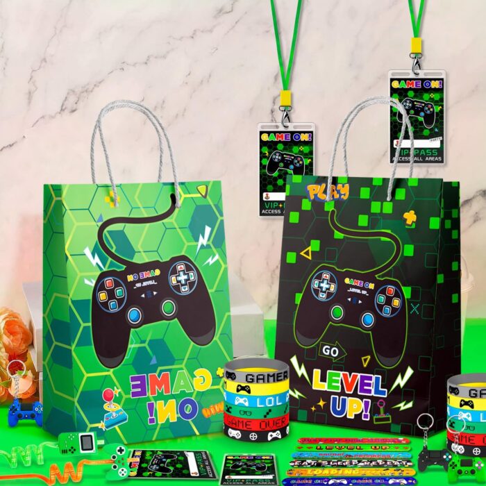 Video Game Party Favors for 12 Guests, 110pcs Games Party Gift Set Including Video Game Wristband Slap Bracelets Keychain Vip Pass Ticket Games Goodie Bags etc Gaming Party Favors - Image 4