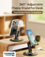 Cooper 360 Stand - Adjustable Cell Phone Stand for Desk | 360 Click-Rotating, Multi-Angle, Non-Slip Metal Base, Foldable & Portable | iPhone Stand for Desk, Cell Phone Stand Holder (Piano Black) - Image 2