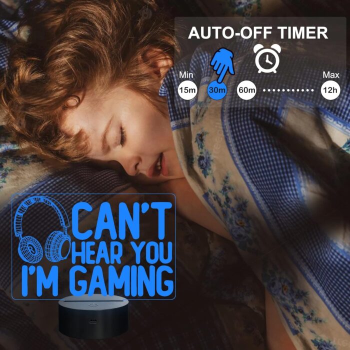 NALACAL Can't Hear You I'm Gaming Night Light, Headset Graphic Video Games Gamer Gift Funny 3D Illusion Lamp 16 Colors Changing Touch & Remote Control for Men Gamers Teenagers and Kids - Image 6