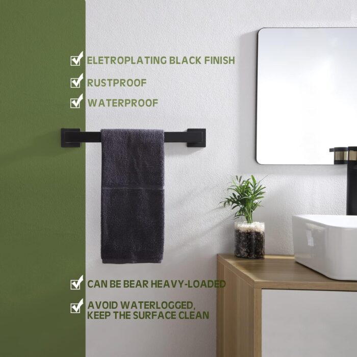KOKOSIRI 16-Inch Single Towel Bar, Bathroom Kitchen Towel Holder, Wall Mounted SUS304 Stainless Steel Towel Rack, Matte Black, B4003BK-L16 - Image 6