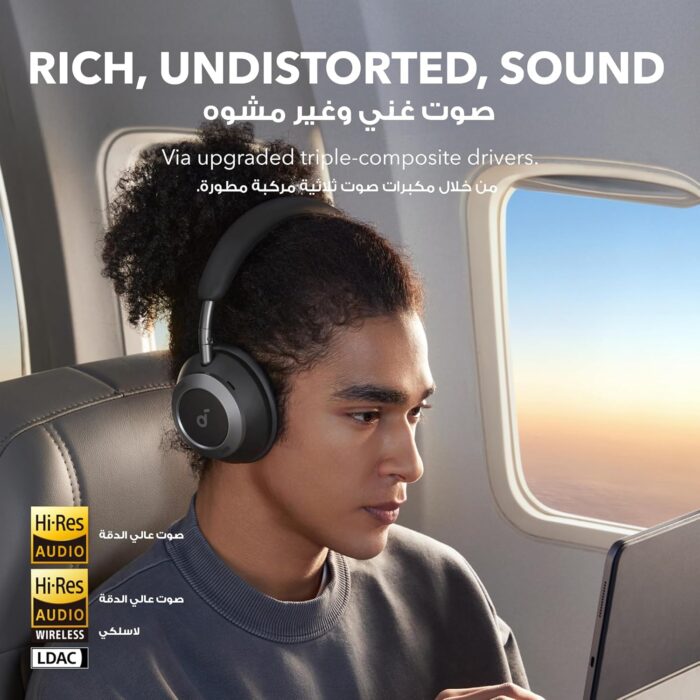 soundcore Space One Pro by Anker, Adaptive Active Noise Cancelling Headphones, Super Foldable Design, 60H Lossless Audio, Ultra-Fast Charging, Hi-Res Wireless Audio with LDAC, Comfortable Fit - Image 4