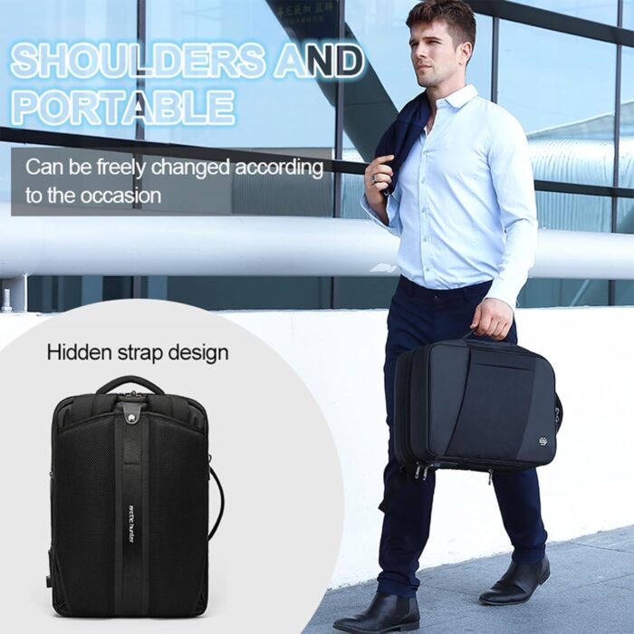 ah arctic hunter 3 in 1 Expandable Backpack 18 inch Water Resistant Travel Business Laptop Bag for Unisex with Built in USB and Headphone port, B00345 (Black PU), 30 x 15 x 41 cm (B00345-AH_BLKPU) - Image 2