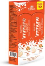 Sunshine Nutrition Immune Support Effervescent Tabs, 2 X 20 Tablets | With Vitamin C, Zinc & Selenium | Sugar Free | Orange Flavor