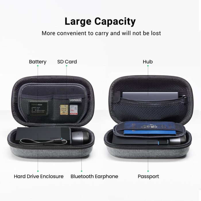 UGREEN Electronic Organizer, Travel Organizer for Electronics Accessories Water-resistant Shockproof External Hard Drive Case Small Travel Case for Cables, Chargers, SD Cards, Hard Disk, Flash Drives - Image 7