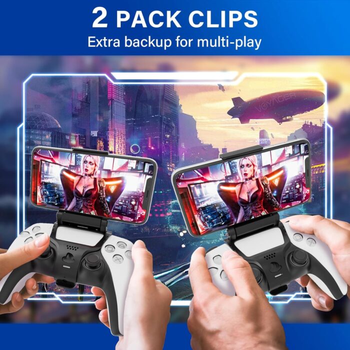 Gepicest PS5 Controller Phone Mount Holder for iPhone Android, 2 Pack PS5 Remote Play Backbone Clip Compatible with Playstation 5 Dualsense Gaming Controller with Adjustatble Switch Black - Image 2