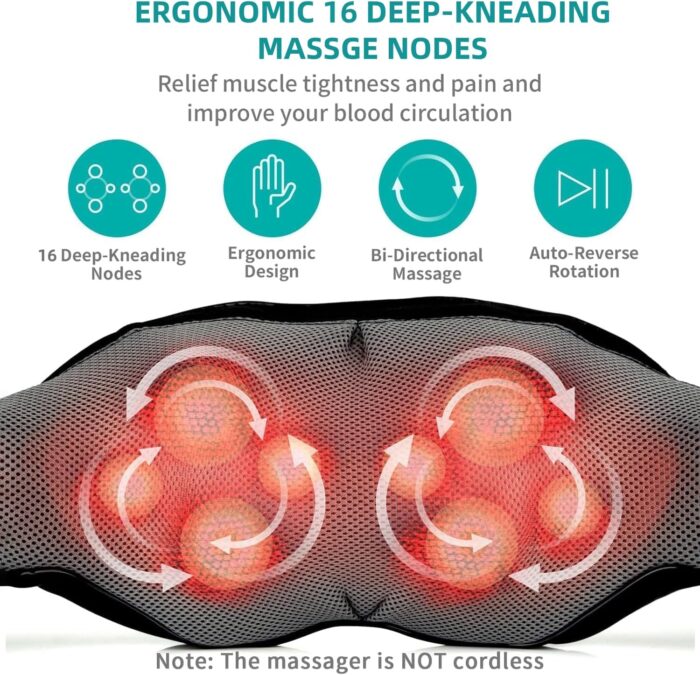 Nekteck Shiatsu Neck and Back Massager with Soothing Heat, Electric Deep Tissue 3D Kneading Massage Pillow for Shoulder, Leg, Body Muscle Pain Relief, Home, Office, and Car Use - Image 2