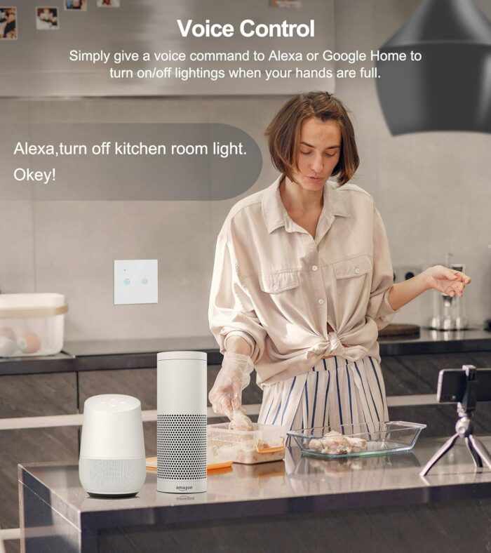iMiNi Tuya Smart Wifi Touch Light Wall Switch 170-240V with Alexa Google Home (3 Gang, White) - Image 3