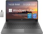 HP 15.6” FHD Laptop, Intel Core i3-1215U, 16GB RAM, 512GB SSD, Intel UHD Graphics, HD Webcam, Numpad, Wi-Fi 6, Bluetooth, Gray, Windows 11 Pro, 32GB USB Card
