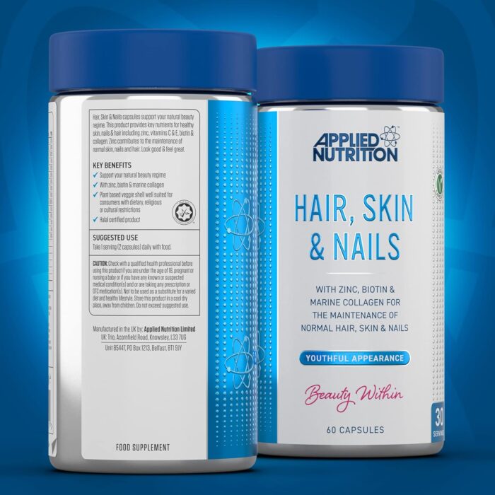 Applied Nutrition Biotin & Marine Collagen for Healthy Hair Growth, Skin & Nails Supplement with 10000 mcg Biotin - Vitamin B7, Zinc, Ashwagandha and Vitamin Blend (60 Capsules - 30 Servings) - Image 9