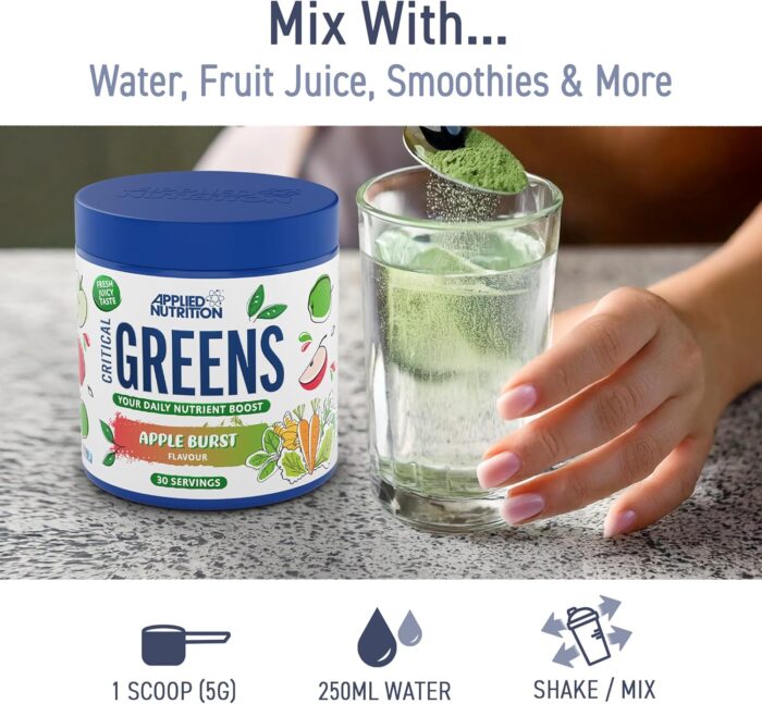 Applied Nutrition Critical Greens Powder and Superfood Blend for Gut Health Energy and Immune Support Vegan Daily Greens Juice Powder (250g - 50 Servings) - Image 6