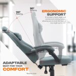 DROGO Premium Ergonomic Gaming Chair, Video Game Chair with Linkage Armrest, Footrest & Adjustable Computer Chair/Home & Office Chair with Fabric Material, Head & Lumbar Pillow with Recline (Grey) - Image 7
