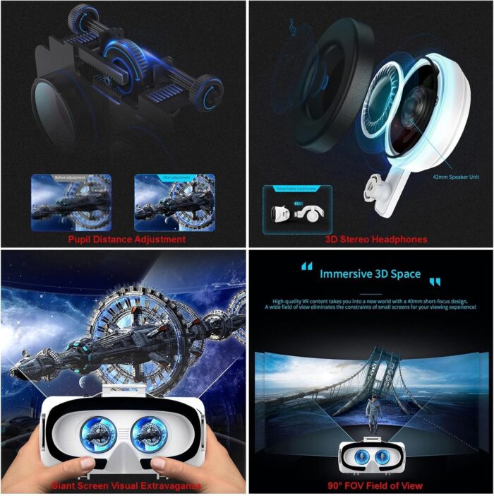 Virtual Reality Headsets to Play Games/Movies for Adults/Kids, 3D VR Glasses Compatible iOS and Android Smartphones 4.7-7.8in, Vr Headset Set with Controller and Headphones - Image 4