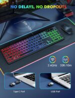 Trueque Wireless Keyboard and Mouse Combo - RGB Backlit, Rechargeable & Light Up Letters, Full-Size, Ergonomic Tilt Angle, Sleep Mode, 2.4GHz Quiet Keyboard Mouse for Mac, Windows, Laptop, PC, - Image 4