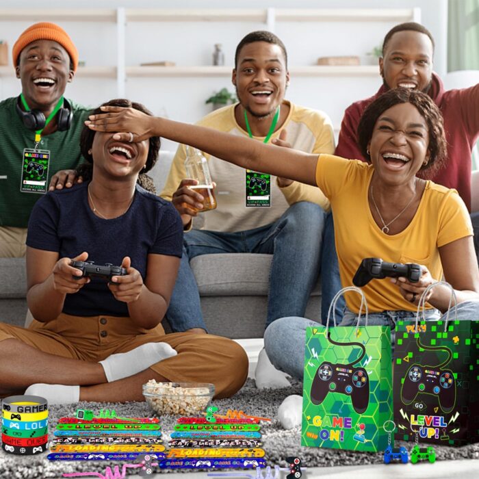 Video Game Party Favors for 12 Guests, 110pcs Games Party Gift Set Including Video Game Wristband Slap Bracelets Keychain Vip Pass Ticket Games Goodie Bags etc Gaming Party Favors - Image 6