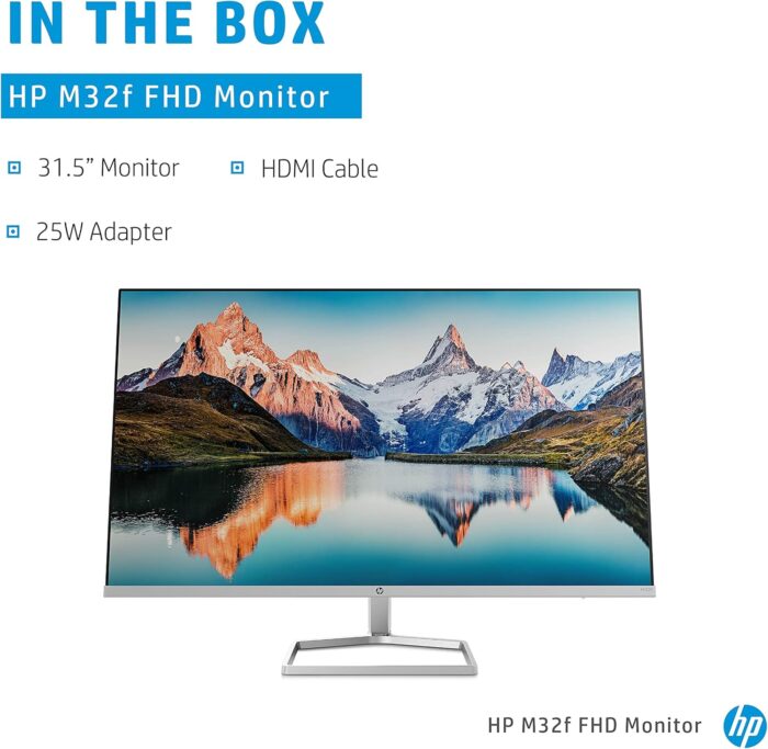 HP M32f Ultraslim Monitor 31.5 Inch, Full HD 1080p, 7ms Response Time, 2x HDMI, 1x VGA, Anti Glare, Blue Light Filter, Flicker Free, HP Eye Ease with Eye Safe Certification, Silver and Black - Image 5