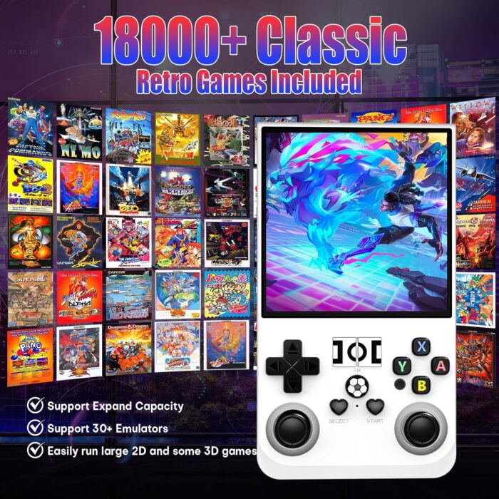 HYRAINBOW R36Max Handheld Game Console, Portable Mini Retro Handheld Game Console, 4.0 Inch IPS Video Gaming Console with 64GB TF Card Over 18000+ Pre-Installed Retro Games, 4000mAh Battery, White - Image 3