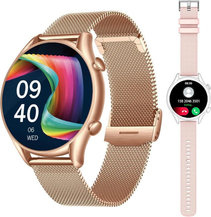 IP68 Waterproof Smartwatch for Women – Fitness Tracker Answer/Make Calls Heart Rate Blood Pressure Sleep Monitor Step Counter-Sport Running Digital Watch for Android iOS Phones (Pink)
