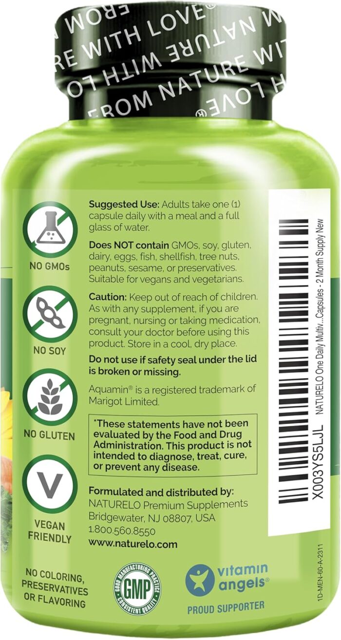 NATURELO One Daily Multivitamin for Men - with Vitamins & Minerals + Organic Whole Foods - Supplement to Boost Energy, General Health - Non-GMO - 60 Capsules - 2 Month Supply - Image 7