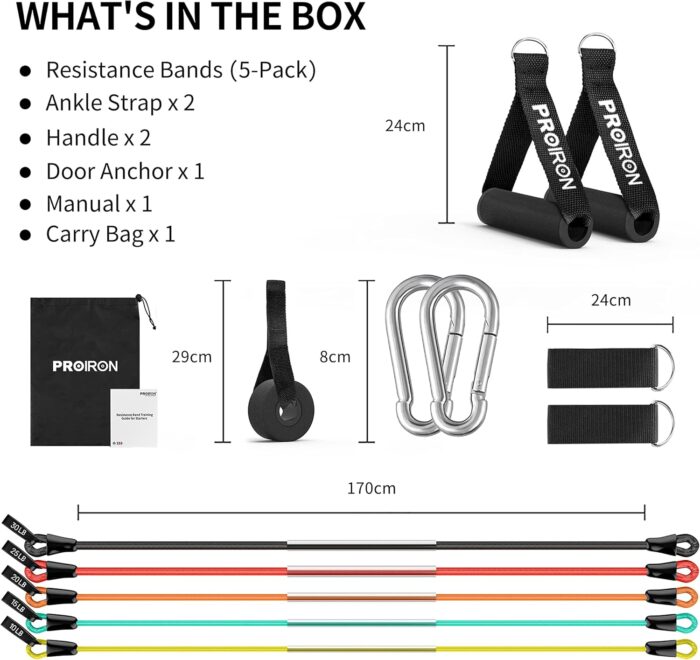 PROIRON Resistance Bands Set 14 Pieces Anti-Snap Resistance Band Exercise with Handles, Door Anchor, Ankle Straps, Training Manual and Carrying Bag - Image 3
