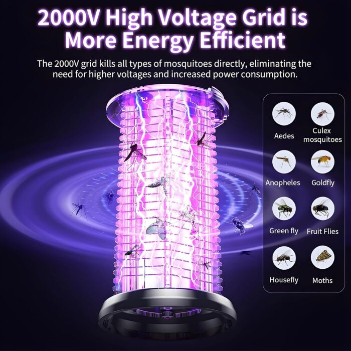 Zurligi Bug Zapper for Outdoor & Indoor, Mosquito Zapper with LED Light, Insect Zapper Electric Fly Traps, Insect Control Efficiency of 99.99%, Perfect for Backyard Patio Home (Black) - Image 6