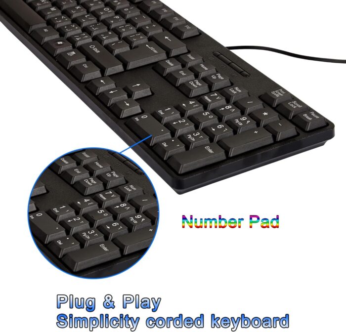 107 Keys Full-Range USB Wired Office Arabic-English Layout Keyboard - WEETOTUNG USB Plug-and-Play Keyboard for PC and Laptops - Image 3