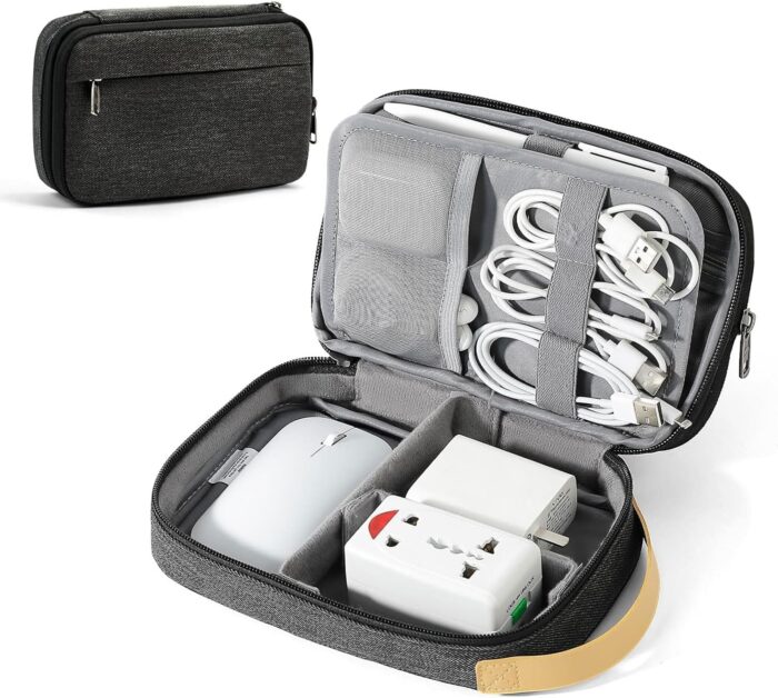 Electronic Organizer, Travel Organizer Case for Electronics Accessories Waterproof Shockproof External Hard Drive Case Small Travel Case for Cables, Chargers, SD Cards, Hard Disk, Flash Drive (Black)