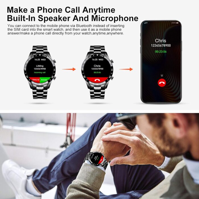 LIGE Smart Watch for Men, Bluetooth Calls Voice Chat Fitness Tracker with Blood Pressure Heart Rate Sleep Monitor,1.3" Full Touch Screen Activity Trackers IP67 Waterproof Pedometer for iOS Android - Image 2