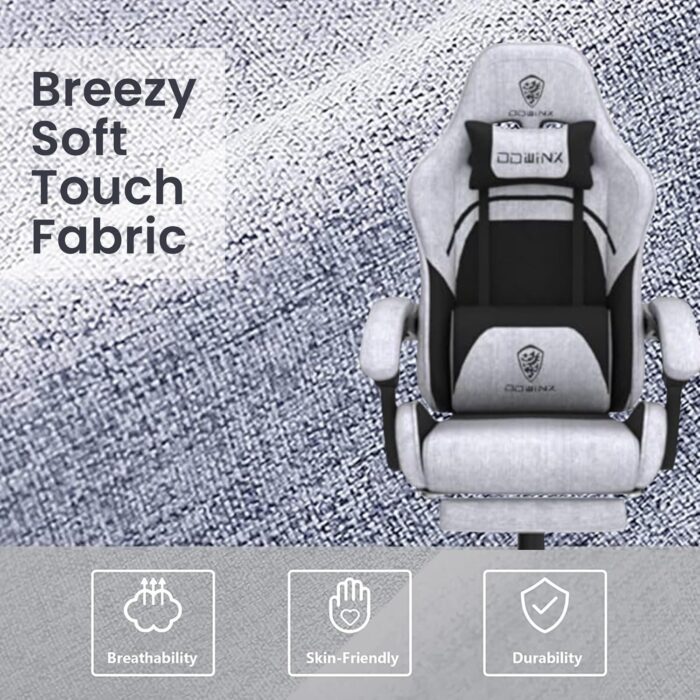 Dowinx Gaming Chair – Massage Cushion, Breathable Fabric, Ergonomic Design with Footrest, 360° Swivel, Adjustable Neck & Lumbar Pillow for Back Support, Home & Office Chair - Image 8