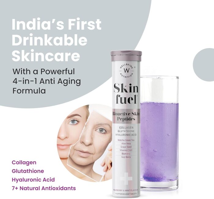 Wellbeing Nutrition Skin Fuel | Collagen Builder, L-Glutathione, Hyaluronic Acid, Matcha Green Tea, Aloe Vera, Grape Seed, Vit E | Skin Radiance, Elasticity, Glow for Men & Women -30 Effervescent Tabs - Image 2