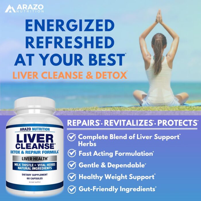 Liver Cleanse Detox & Repair Formula – 22 Herbs Support Supplement: Milk Thistle Extracts Silymarin, Beet, Artichoke, Dandelion, Chicory Root – Arazo Nutrition USA - Image 4