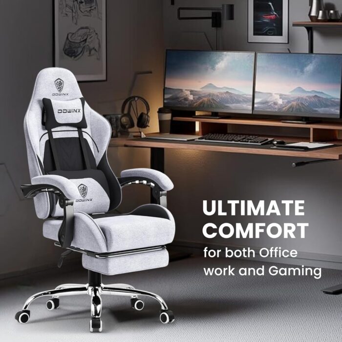 Dowinx Gaming Chair – Massage Cushion, Breathable Fabric, Ergonomic Design with Footrest, 360° Swivel, Adjustable Neck & Lumbar Pillow for Back Support, Home & Office Chair - Image 10