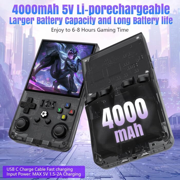 2025 New Upgrade R36MAX Retro Handheld Game Console with 60GB Built-in 15000 Classic Games, Portable Hand Held Open Source Linux System 4.0-in 4k HD IPS Screen Video Player(Gray 60GB) - Image 4