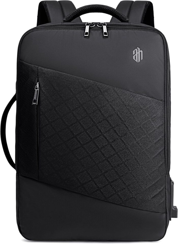 ah arctic hunter 3 in 1 Expandable Backpack 18 inch Water Resistant Travel Business Laptop Bag for Unisex with Built in USB and Headphone port, B00345 (Black PU), 30 x 15 x 41 cm (B00345-AH_BLKPU) - Image 3