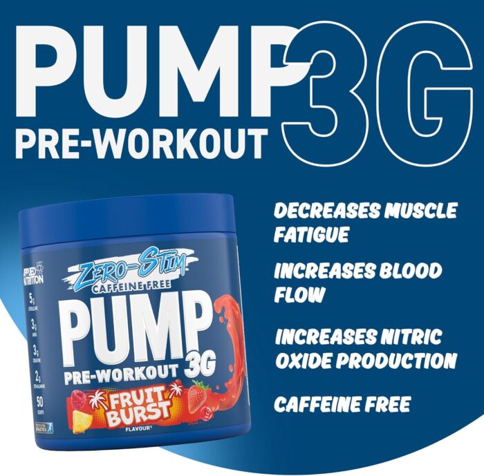 Applied Nutrition Pump Zero Pre Workout - Zero Stim, Caffeine Free, Energy & Performance (375g - 25 Servings) (Fruit Burst) - Image 2