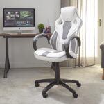 X-Rocker Maverick Gaming Chair, Ergonomic Home Mid-Back PC Office Desk Chair, PU Leather, Height Adjustable Swivel Base with Lumbar Support Curve, Black and Red