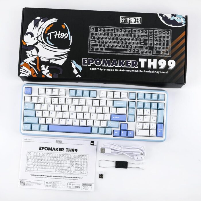 EPOMAKER TH99 Tri-Mode Wireless Mechanical Keyboard with 8000mAh Battery, Hot Swappable Custom RGB Gaming Keyboard with Numpad, Gasket Creamy for PC/Mac/Office(Blue&White) - Image 8