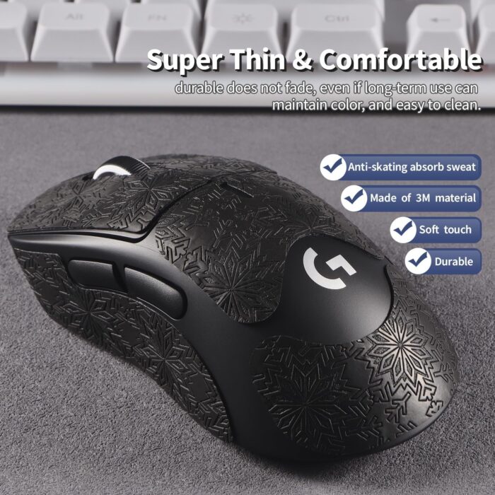 OSHIMA Anti Slip Mouse Tape, Superlight Wireless Gaming Mouse Skin for Logitech G Pro X Superlight Superlight 2 Wireless Gaming Mouse Skins Snow Pattern Sweat Resistant Cut to Fit Easy to Apply - Image 5