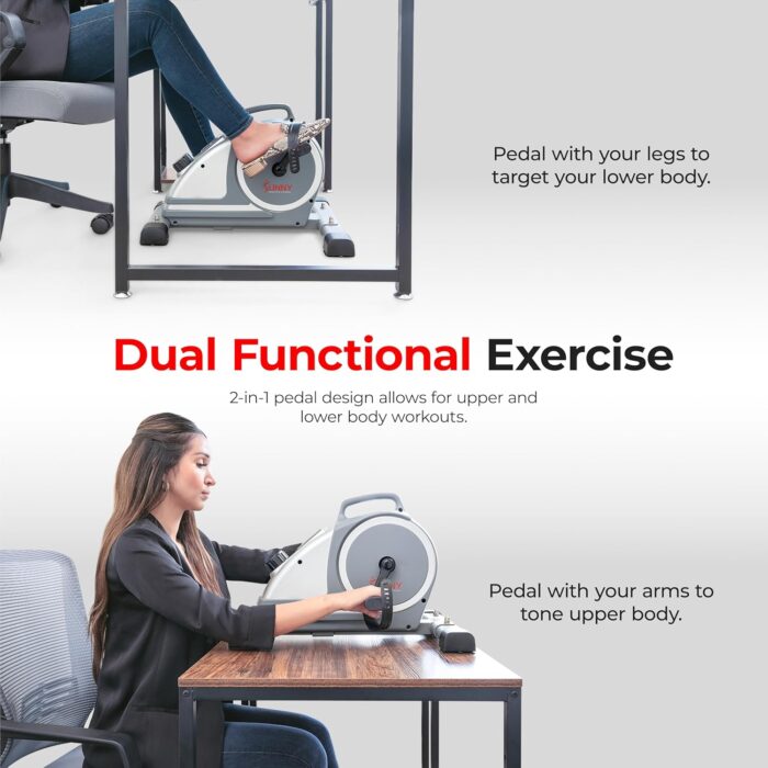 Sunny Health & Fitness Dual Function Under-Desk Bike Trainer at Home, Mini Exercise Machine for Senior Training, Arm/Leg Cardio Cycle Workout - Image 2