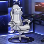 Vinsetto Racing Gaming Chair, Reclining PU Leather Computer Chair with 360 Degree Swivel Seat, Footrest, Removable Headrest and Lumber Support, White and Grey - Image 2