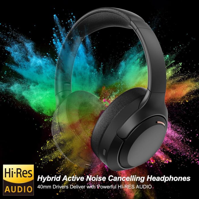 Hybrid Active Noise Cancelling Headphones, Bluetooth 5.4 Headset, Wireless Headphones, ANC Button, 60H Playtime, 35dB Noise Reduce, Hi-Fi Audio Sound, CVC 8.0 Mic, USB-C Charge, Protein Skin Ear Cups - Image 3