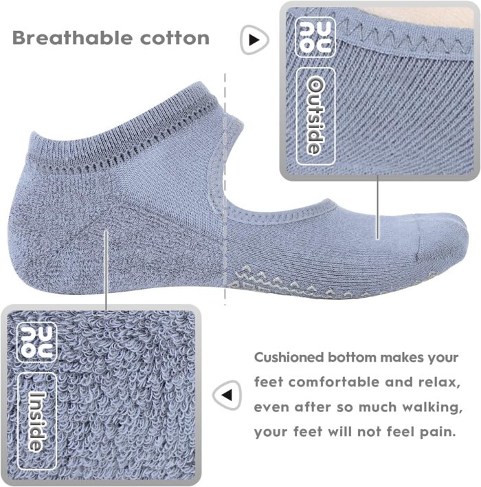 unenow Non Slip Grip Yoga Socks for Women with Cushion for Pilates, Barre, Home - Image 3