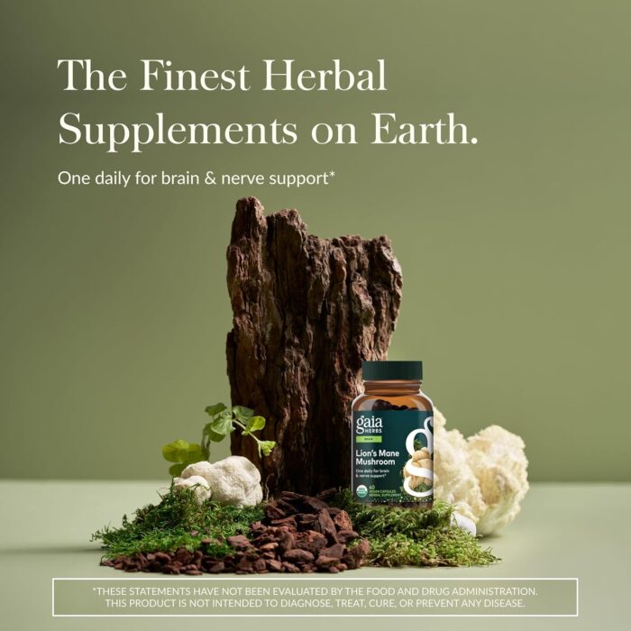 Gaia Herbs Lion’s Mane Mushroom - Brain and Nerve Support Supplement to Help Maintain Neurological Health - with Organic Lion's Mane Mushrooms - 40 Vegan Liquid Phyto-Capsules (40-Day Supply) - Image 2