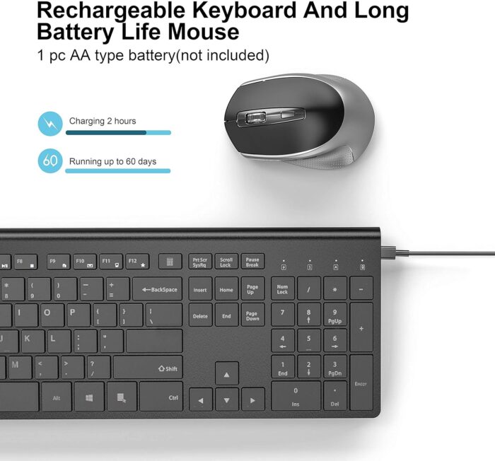 JOYACCESS Wireless Keyboard and Mouse Combo Rechargeable Keyboard and Mouse 2.4G Ultra Slim Full Size for Mac,Windows,Laptop,Desktop - Image 2
