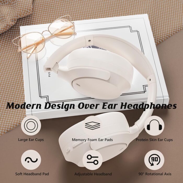 Active Noise Cancelling Headphones, Wireless Headphones, Bluetooth Headphones v5.3, CVC 8.0 Mic, 55H PlayTime, Over 28dB Noise Cancel, Hi-Fi Audio Sound Earphone, USB-C Charging, Protein Skin Ear Cups - Image 5