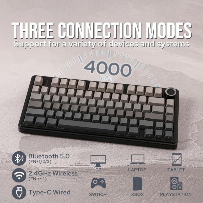 EPOMAKER x AULA F75 Gasket Mechanical Keyboard, 75% Wireless Hot Swappable Gaming Keyboard with Five-Layer Padding&Knob, Bluetooth/2.4GHz/USB-C, RGB (Black Gradient, LEOBOG Reaper Switch) - Image 3
