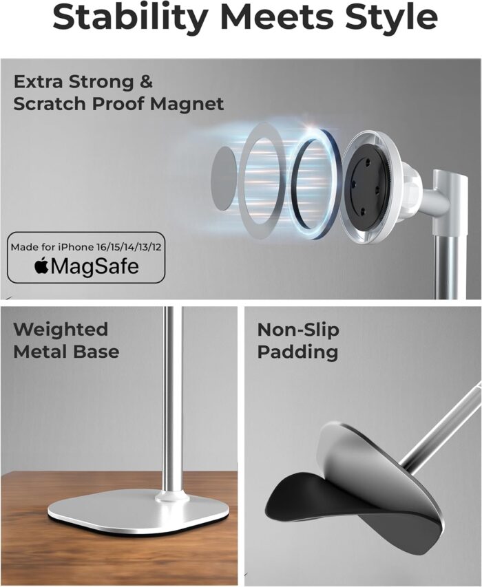 Cooper MagStand - Height Adjustable Stand for Desk, iPhone Holder for Desk, MagSafe Stand for iPhone 16 (Pro Max Plus)15/14/13/12 (Cream White) - Image 4
