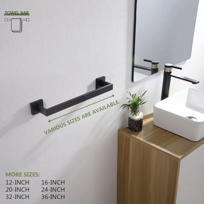 KOKOSIRI 16-Inch Single Towel Bar, Bathroom Kitchen Towel Holder, Wall Mounted SUS304 Stainless Steel Towel Rack, Matte Black, B4003BK-L16 - Image 3